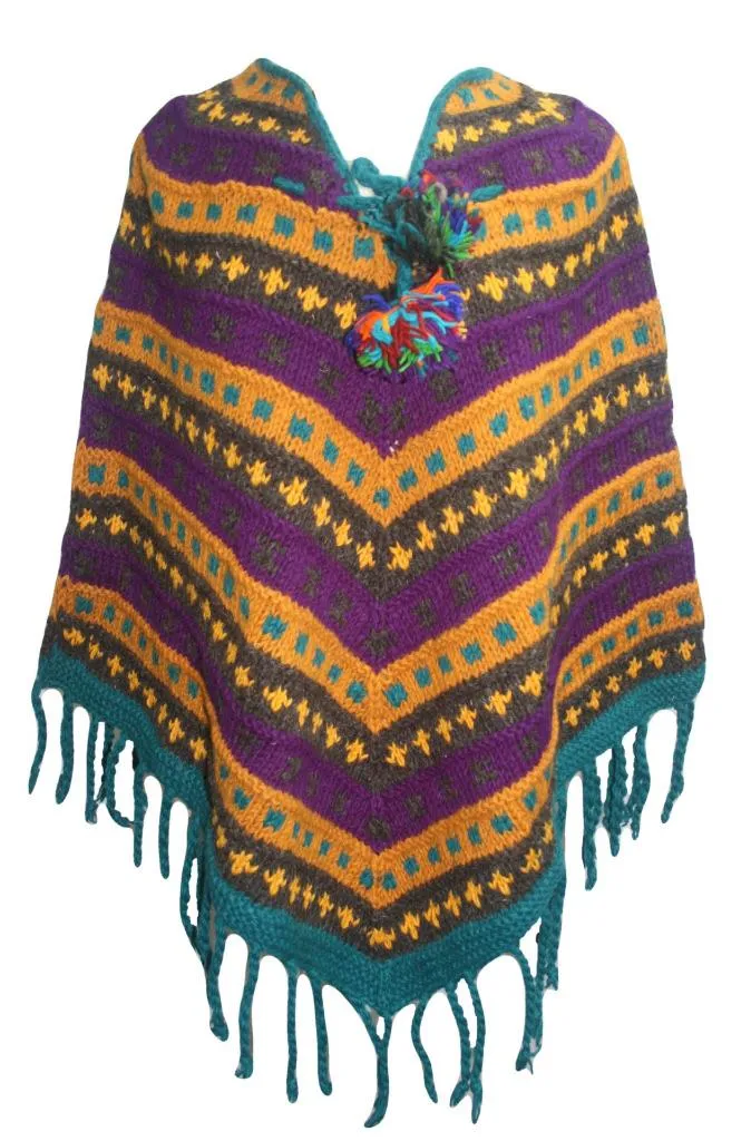 PN 200 Himalayan 2 Ply Warm Sheep Wool Hand Knitted Poncho
