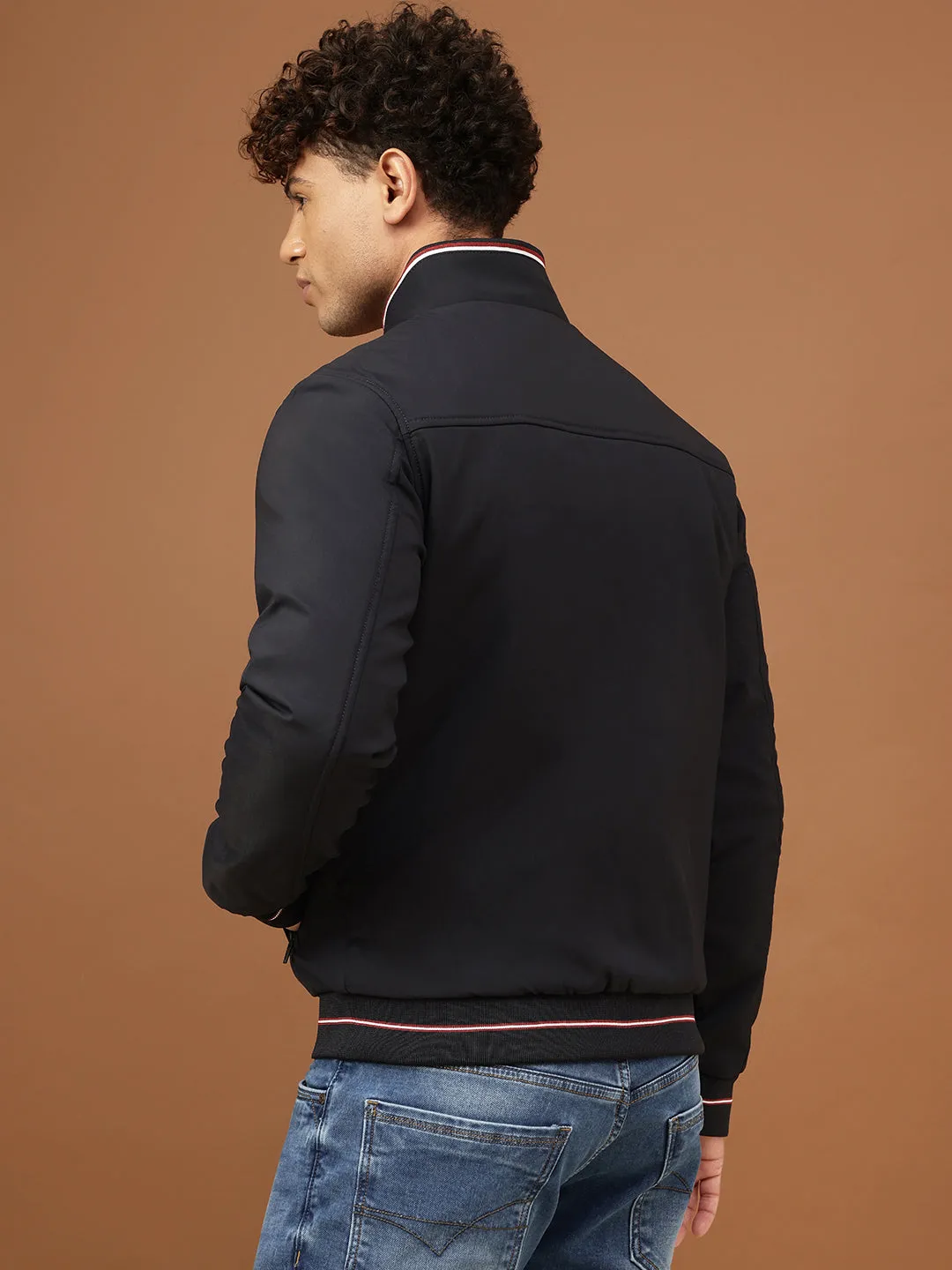Richlook Men Stand Collar Navy  Jacket
