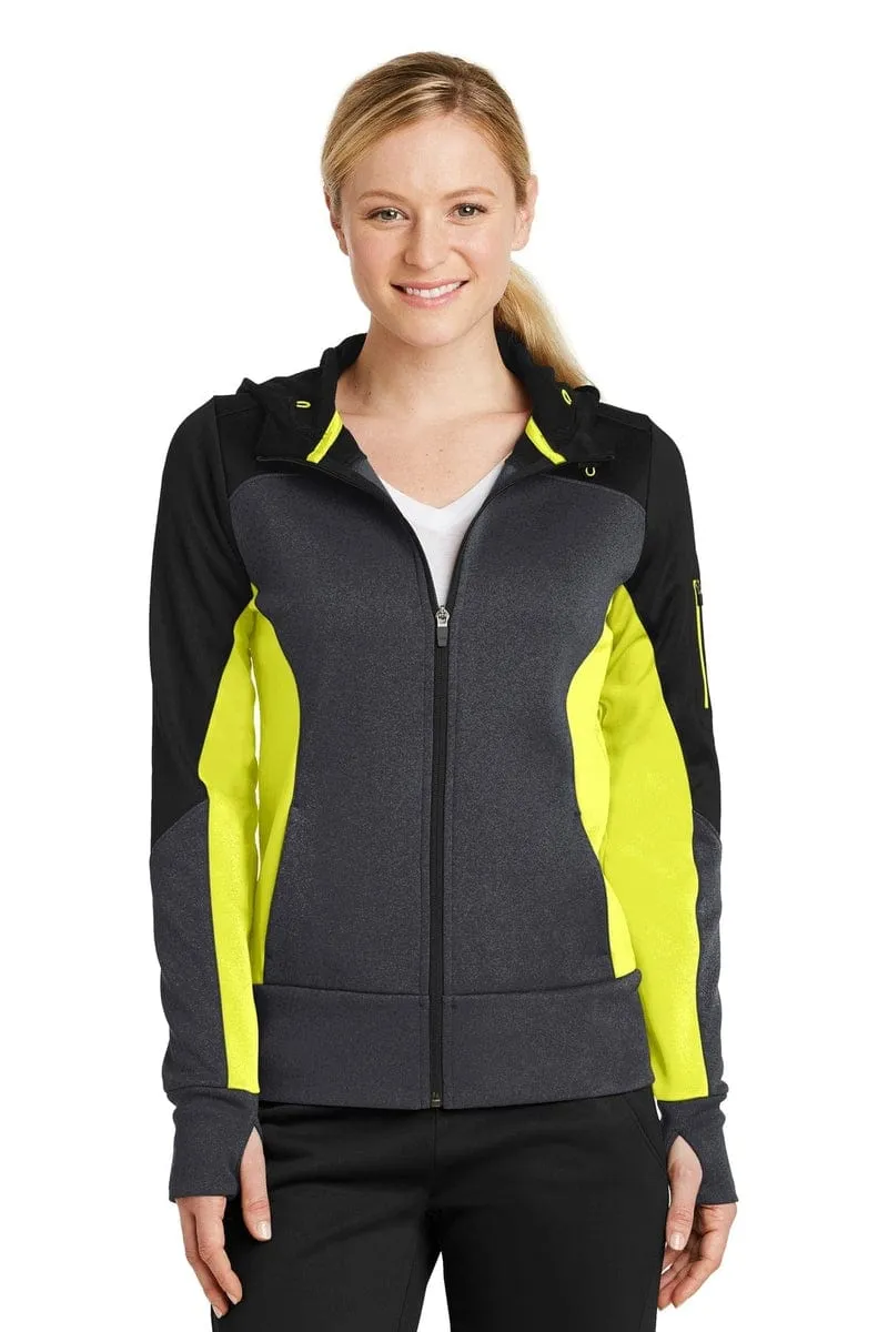 Sport-Tek LST245: Ladies Tech Fleece Colorblock Full-Zip Hooded Jacket