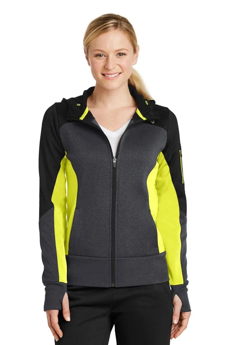 Sport-Tek LST245: Ladies Tech Fleece Colorblock Full-Zip Hooded Jacket