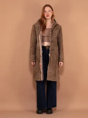 Vintage 70's Women Hooded Sheepskin Coat in Beige