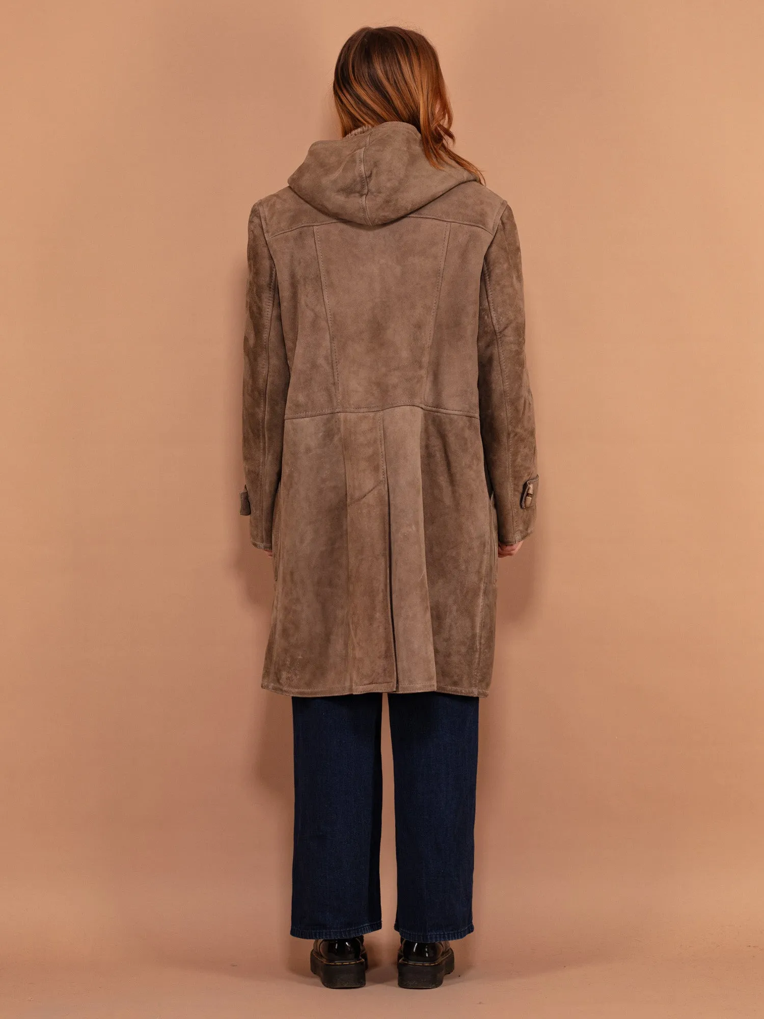 Vintage 70's Women Hooded Sheepskin Coat in Beige