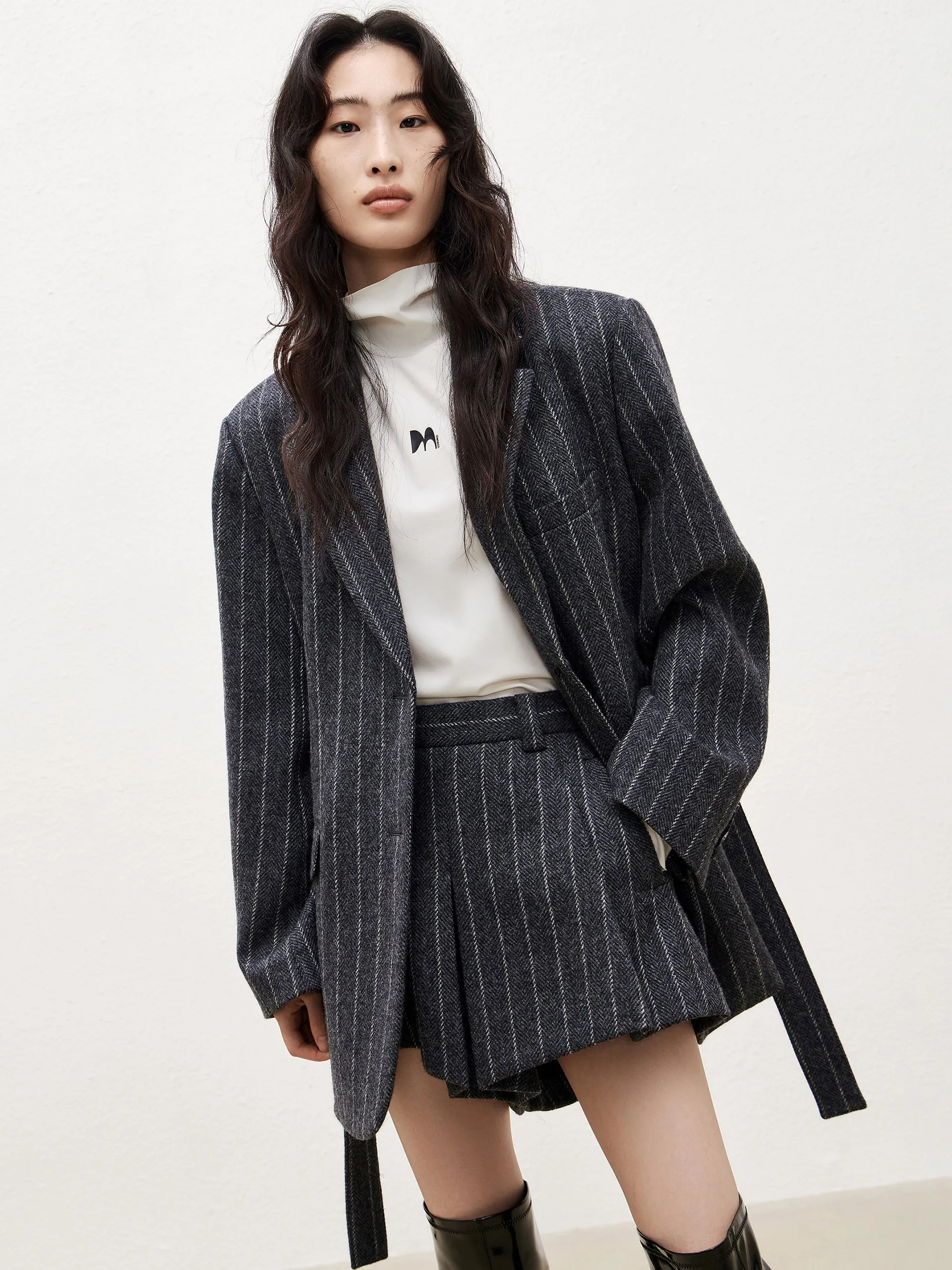 Wool Blazer Style Coat with Belt